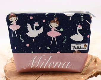 Kulturbeutel Kinder personalisiert • Kulturtasche mit Ballerinas • Windeltasche mit Namen