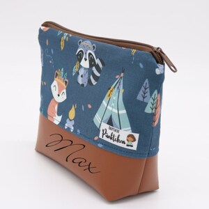 Cosmetic bag customizable for children • Toiletry bag • Toiletry bag • Wash bag forest animal pattern image 2