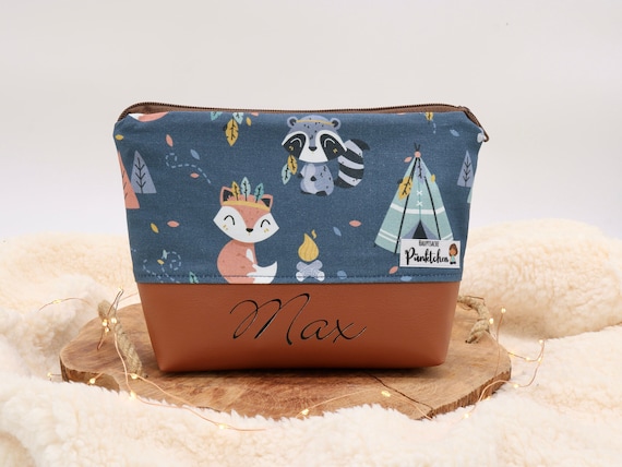 Kosmetiktasche personalisierbar für Kinder • Kulturbeutel • Kulturtasche • Waschbeutel Waldtier Muster