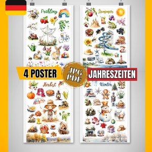 Poster Jahreszeiten Wandbilder Kinderzimmer Bilderset Lernmaterial Montessori Lernposter ausdruckbar pdf, Kinderzimmer Poster Druck Wandbild
