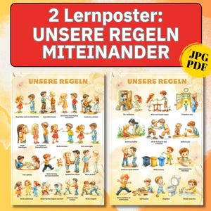 Routine Poster Regeln Kindergarten Regeln in der Krippe, Poster Montessori Routine Familien Regeln Poster deutsch, Poster Emotionen Kinder