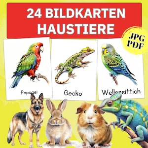 Kinder Tiere Haustiere lernen Lernkarten für Kinder Homeschooling Kinder Bildkarten pdf Vorschule Kita Montessori Kindergarten Kleintier