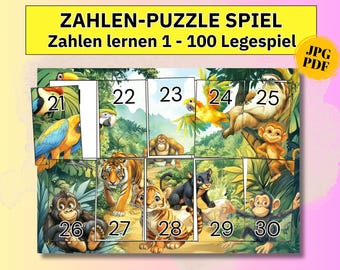Animal Picture Puzzle for Children, Preschool Games Download, Matching Game, Number Learning Game, Puzzle for Children, Montessori Sorting Game for Learning Numbers, PDF