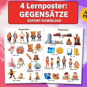 Gegensätze Poster, Gegensätze Plakat, Antonyms Poster, Lernposter Kinderzimmer Montessori Poster Kita Poster, Wortschatz erweitern Kinder