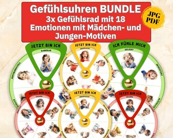 Rueda de las emociones para niños, Rueda de las emociones, Rueda giratoria con caras de niños (plantilla imprimible), Material Montessori para la rueda de las emociones, Reloj de las emociones con caras (imagen)