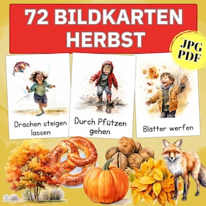 Herbst Jahreszeiten Bilder Natur Homeschooling Kinder Kindergarten lernen Montessori Vorschule Kita pdf Lernkarten ausdrucken Aquarell