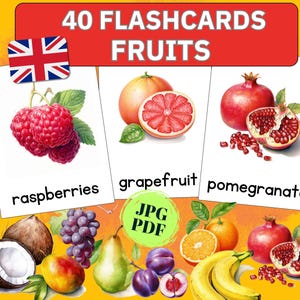fruits flashcards for toddlers cards, 3 part cards nomenclature montessori homeschooling kindergarten, fruits flashcard digital downloads