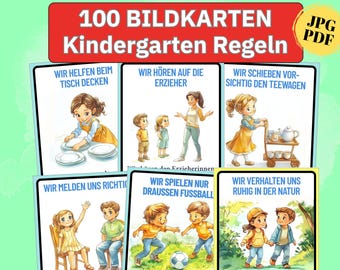 Kindergarten Rules Template Educator Rules Children Portfolio for Kindergarten Picture Cards PDF Print Pedagogically Valuable Learning Poster PDF