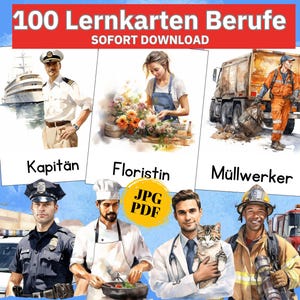 Berufe Lernkarten Kinder Bildkarten, Aquarell Karten Berufe Bildkarten Montessori flash cards, Berufe Karten Jobbezeichnung Kinder pdf