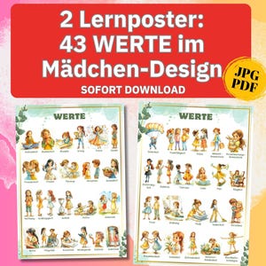 価値観カードデイケア子供価値観ポスターマインドフルネスカードドイツ語、子供のための基本的な価値観感情ポスター、強さカードニーズカード子供