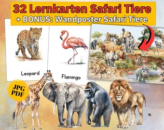 Safari animals learning cards children's poster animals Africa animals poster children's room poster animal world picture cards Montessori children's flashcards savannah