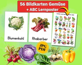 Flashcards for vegetables, language learning cards, vegetable flashcards, vegetable picture flashcards, watercolor vegetable flashcards, Montessori PDF download
