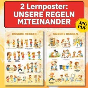 Routineposter Regels Kleuterschoolregels in de crèche, Poster Montessori Routine Gezinsregels Poster Duits, Poster Emoties Kinderen
