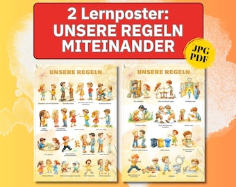 Routine Poster, Rules for Kindergarten and Nursery, Montessori Routine Poster, Family Rules Poster (German), Children's Emotions Poster