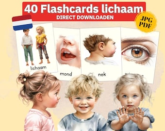 Body Parts Picture Cards, Body Pictures for Children, Kindergarten, Daycare, Watercolor Cards, Montessori Learning Material, Body Anatomy Pictures, Body Parts