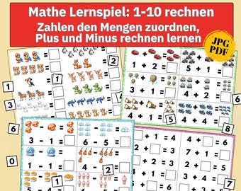 Learning to count, matching games, learning numbers, children's workbook, number games for children, Montessori sorting games, learning to count, pdf jpg