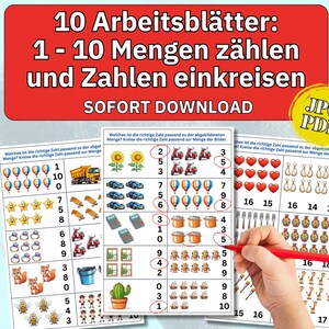 Tarefas de matemática Montessori, quantidades de 1 a 20, planilhas de quantidades até 10, números de creche, números de prática Montessori, planilhas em PDF