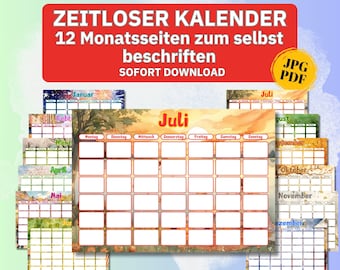 Timeless calendar, annual calendar, children's calendar, undated, perpetual calendar, nature calendar, perpetual calendar, Montessori, wipeable annual planner