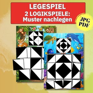 Muster Legespiel Montessori Kinder Logikspiel schwarz weiß Vorschule Übungen Logik Puzzle Problemlösung Zuordnungsspiel pdf zum ausdrucken