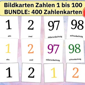 Apprendre les nombres de 1 à 100, cartes numériques illustrées pour enfants d'âge préscolaire, image numérique, mathématiques Montessori, téléchargement instantané pdf jpg