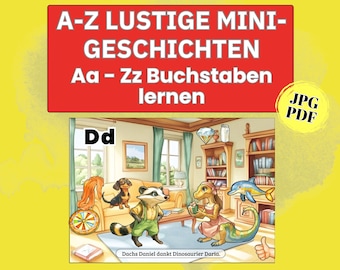 Alphabet picture story, initial letter, phonological awareness, learning to read first words, ABC pictures, cards for children, initial sounds, material
