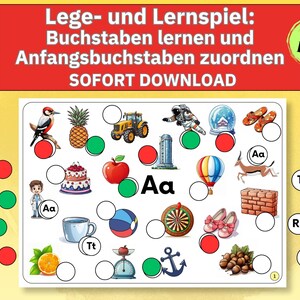 Juego de aprendizaje de letras del abecedario, juego de combinación de letras iniciales, juego de clasificación de letras mayúsculas, imágenes de letras, alfabeto Montessori en PDF