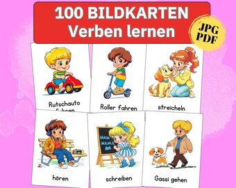 Kinderbilder Aktivitäten Kinder Montessori Lernkarten Deutsch lernen Kinder fördern Bildkarten ausdrucken Wortschatz Kleinkind PDF Download