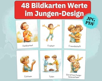 Wertekarten Grundwerte Flashcards Kinder Lernkarten Kleinkinder, Montessori Bildkarten Werte Schule, Selbstregulation Kinder deutsch pdf