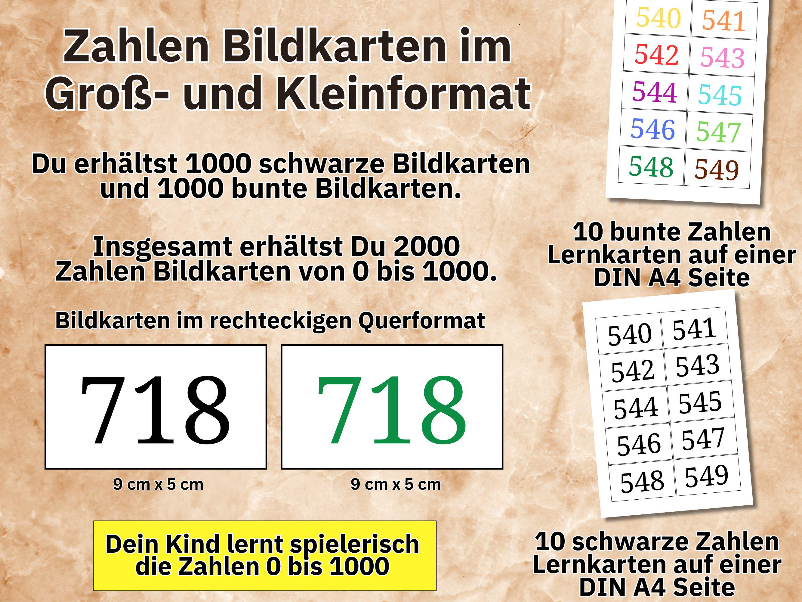 Zahlen lernen 1-100 Zahlenkarten, Zahlen Bildkarten Kinder Vorschule