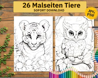 Plantillas de libros para colorear de animales, páginas para colorear de animales, descarga de libros para colorear para niños, páginas para colorear de animales del bosque, libro para colorear de animales (PDF)