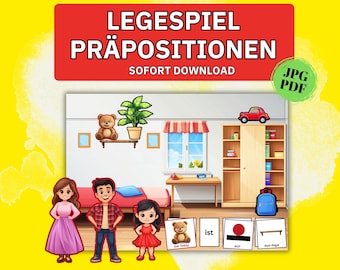 Prepositions, matching game, kindergarten learning, homeschooling, supporting children, primary school, German as a second language, materials, flashcards, daycare, Montessori game