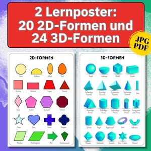 Poster di geometria 3D per bambini che imparano le forme geometriche, poster di apprendimento Montessori per l'asilo, stampa PDF, download di puzzle di forme.