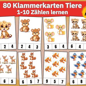 Klammerkarten 1-10 Zählen lernen flash cards Zahlen Kinder, Zahlenkarten Zahlen Montessori Lernkarten zahlen üben Zähl Spiele Zahlen