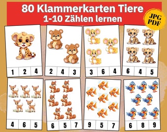 Klammerkarten 1-10 Zählen lernen flash cards Zahlen Kinder, Zahlenkarten Zahlen Montessori Lernkarten zahlen üben Zähl Spiele Zahlen