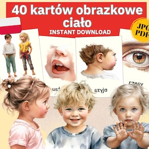 Lichaams-flashcards Poolse flashcards Kinderanatomie, leerkaarten Lichaamsdelen Fotokaarten Pools, Montessori thuisonderwijs Digitale download PDF