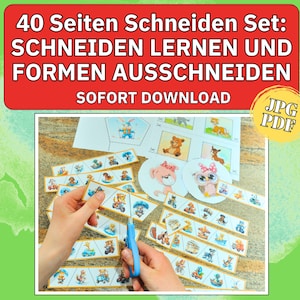 Schneideübung Kinder Schere diy basteln Karten ausschneiden pdf Feinmotorik trainieren erstes schneiden Montessori Tiere Bilder ausschneiden