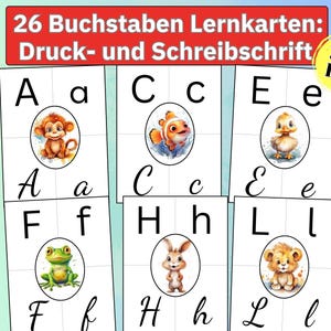 Peut inclure: Un ensemble de 26 cartes de lettres de l'alphabet avec des illustrations d'animaux. Les cartes sont conçues pour apprendre l'alphabet en lettres d'imprimerie et en cursive.