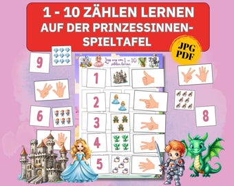 Finger counting cards, numbers and quantity pictures, children's math learning game, daycare, preschool, Montessori numbers in German, kindergarten exercises (PDF)