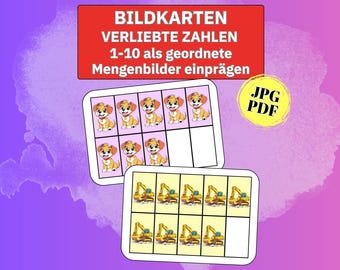 Bildkarten Verliebte Zahlen lernen Grundschule Mathe Kindergarten Kita Zahlenraum bis 10 Mengenverständnis rechnen Vorschule 1-10 zählen