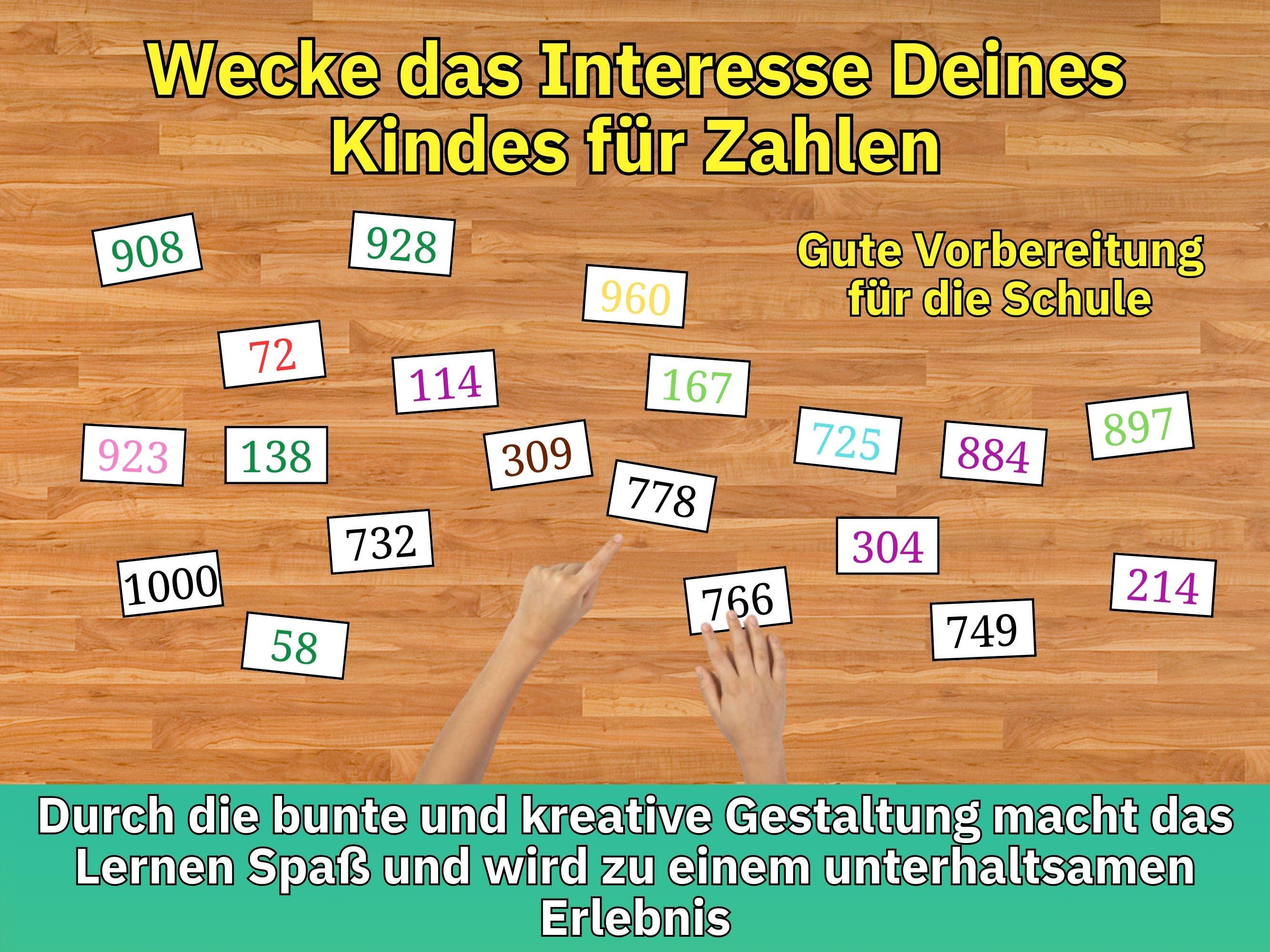  Zahlen lernen 1-100 Zahlenkarten, Zahlen Bildkarten Kinder Vorschule 