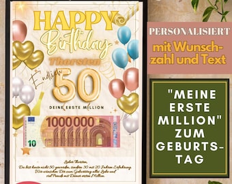 First million for birthday money gift personalized banknotes on poster round birthday last minute gift creative gift idea