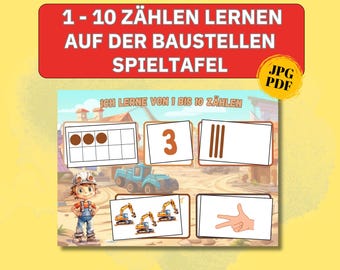 Matching game Montessori math games for ages 3 and up, practicing numbers preschool games in German, worksheet numbers and quantities learning folder