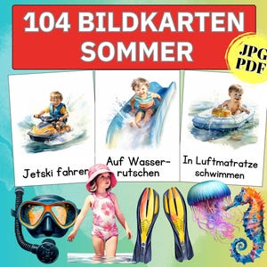 Summer Watercolor Learning Children Encourage Learning Material Children Flashcards German Seasons Pictures Nature Preschool Daycare Montessori German PDF