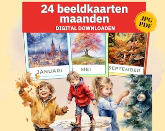 Months of the year cards months children Montessori monthly cards, picture cards kindergarten material, monthly calendar children daycare months learn