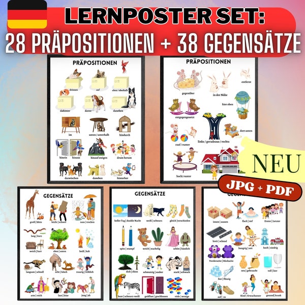 Learning poster prepositions and opposites Children's learning material for the children's room Montessori learning | Effective German learning posters