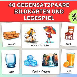 Jogo de correspondência de opostos de cartas de imagem, cartas de aprendizagem Montessori jogo de postura flashcards, materiais educacionais creche cartões de imagem crianças pdf