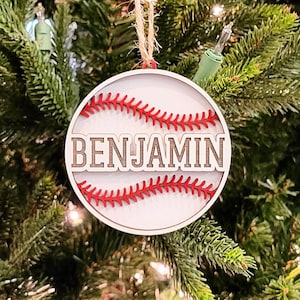 Glowforge | Lightburn | xTool | Baseball | Customizable Christmas Ornament  | Personalized SVG Laser Cut File