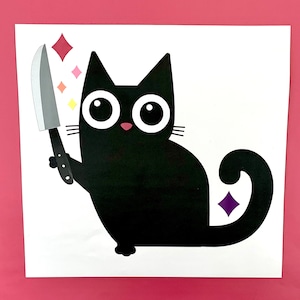 Black Cat holding a knife Car Decal, Stabby Kitty Decal, All Weather decal, Black cat sticker, Funny Sticker, Black Cat decal, Cute decal