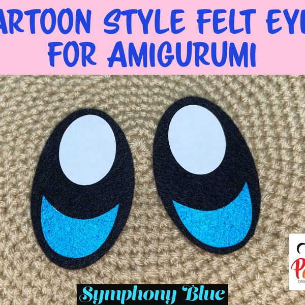 Cartoon Style Felt Eyes  Amigurumi- 3 pairs for crocheted Kirby, etc. Felt Oval eyes with white and blue holographic vinyl. Easy to use.