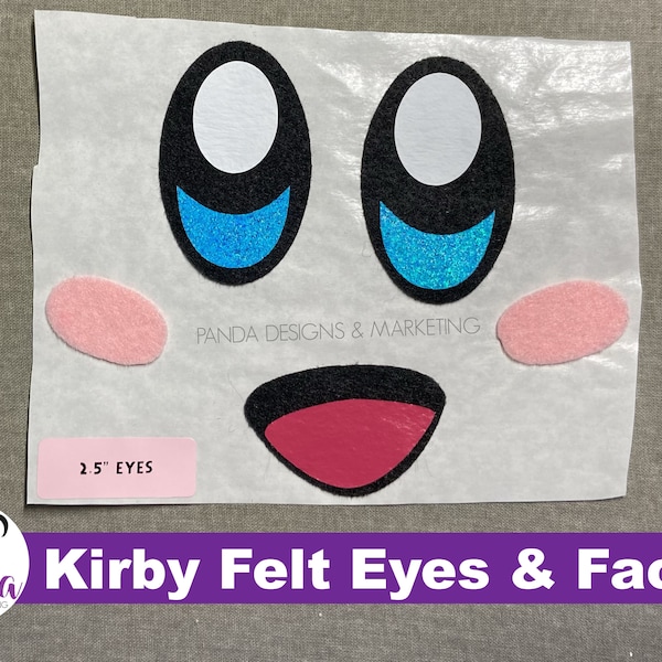 Kirby Inspired Cartoon Face:  Felt Eyes, Mouth and Cheeks for Amigurumi (crocheted or knit dolls) - Easy to Use with Hot Glue. Holographic